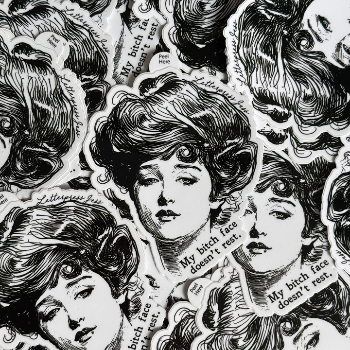Gibson Girl Bitch Face Doesn't Rest Sticker