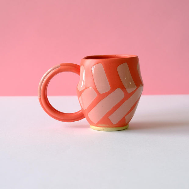 Coral Mug with Pink Shapes