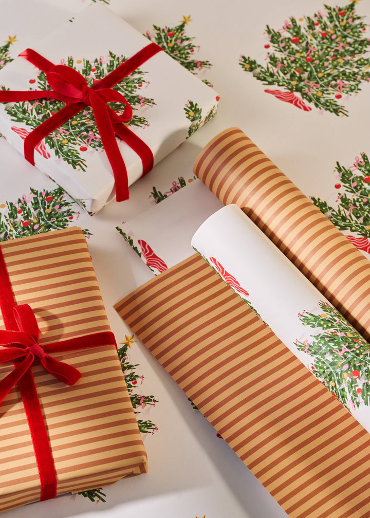Christmas Tree Toffee Stripe Double Sided Wrap | 3 Sheets