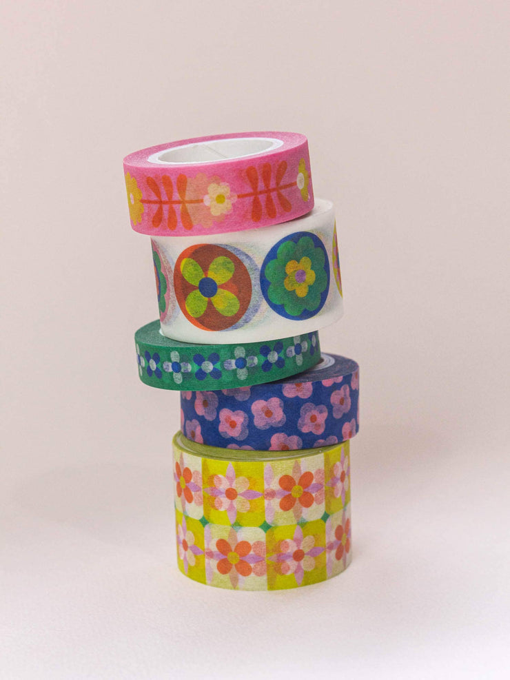 Flower Tiles • Retro Floral Wide Washi Tape – 30mm