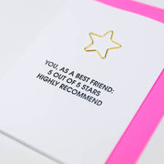You As a Friend 5 Stars - Star Paper Clip Letterpress Card