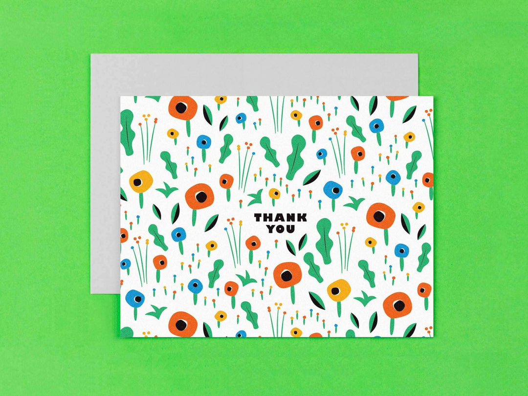 Poppy Field Floral Pattern Thank You Card: Single Card