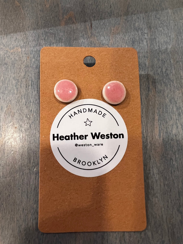 Pink circle ceramic earrings