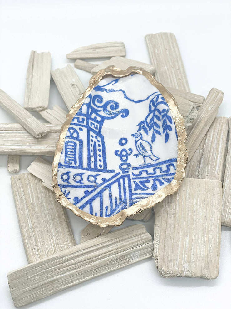 Blue Pagoda Toile Oyster Trinket Dish