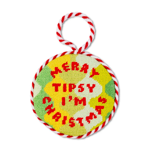 Merry Tipsy I’m Christmas Needlepoint Ornament