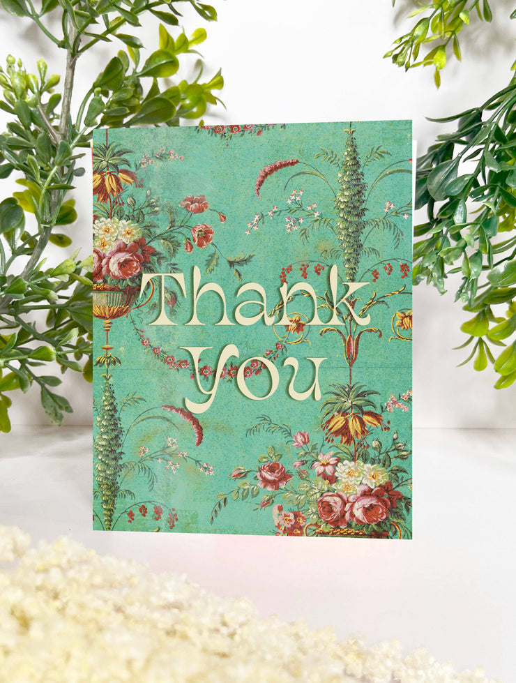 Thank You Flowers Card - Mint Green Floral Greeting Card