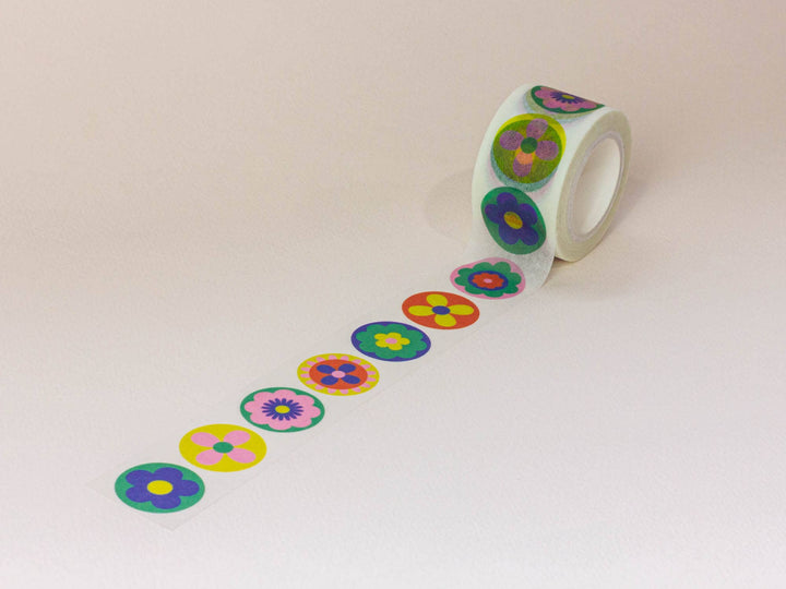 Folk Fleurs 25mm • Retro Flowers Wide Washi Tape