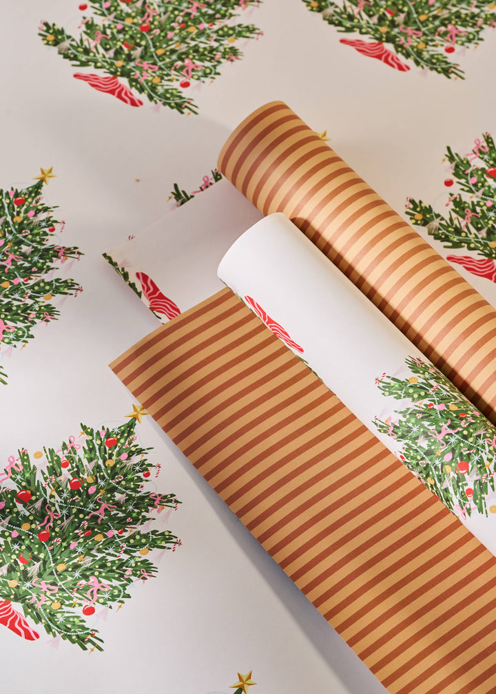 Christmas Tree Toffee Stripe Double Sided Wrap | 3 Sheets
