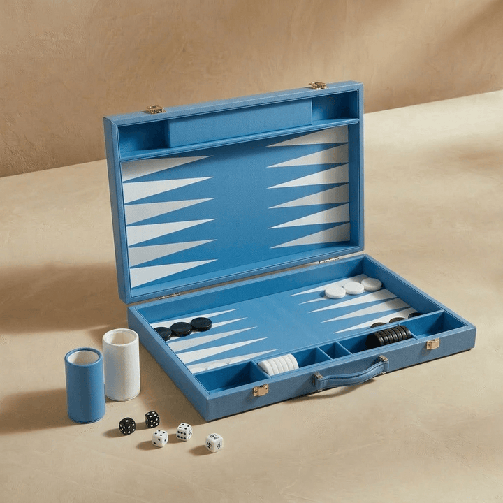 Leather Backgammon Set - Blue And Black