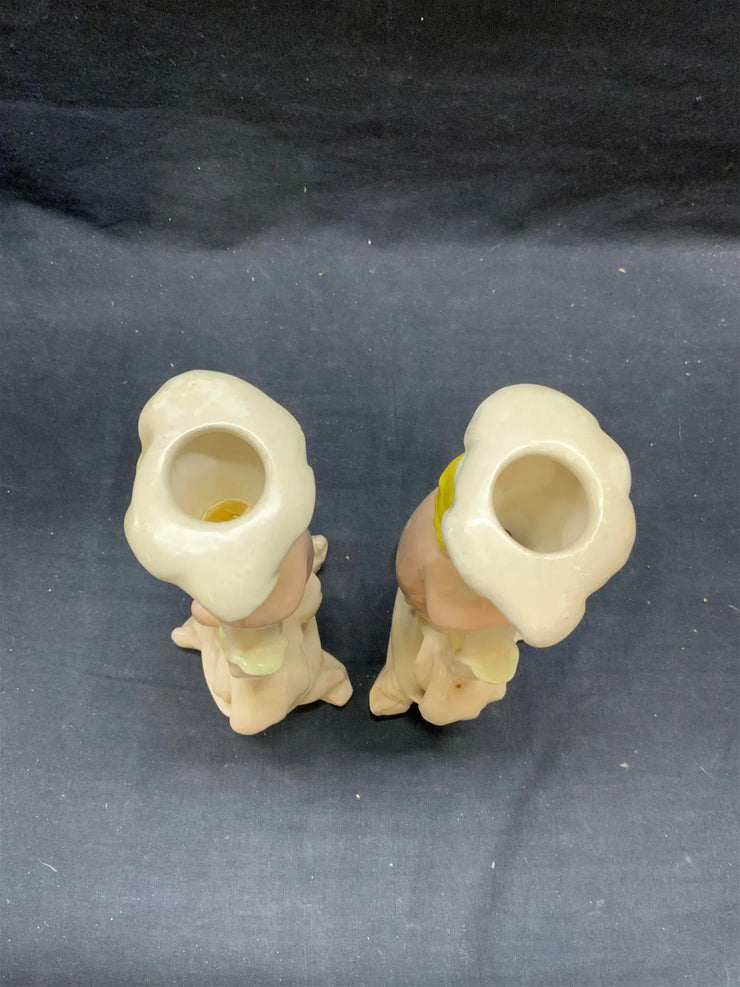 Pair Vintage Ceramic Putti Figural Candle Holders