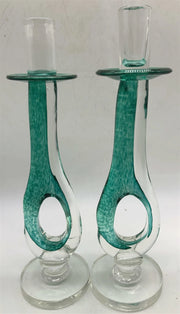 Daniel Wall Signed Hand Blown Glass Candle Sticks