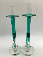 Daniel Wall Signed Hand Blown Glass Candle Sticks