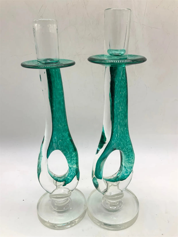 Daniel Wall Signed Hand Blown Glass Candle Sticks