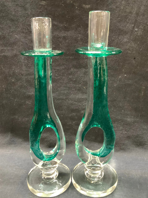 Daniel Wall Signed Hand Blown Glass Candle Sticks