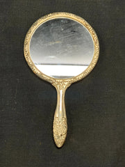 Vintage Silver Tone Repousse Hand Mirror