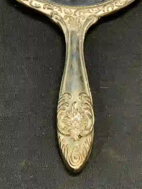 Vintage Silver Tone Repousse Hand Mirror