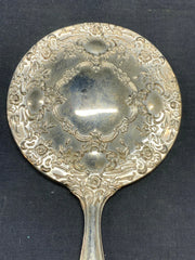 Vintage Silver Tone Repousse Hand Mirror