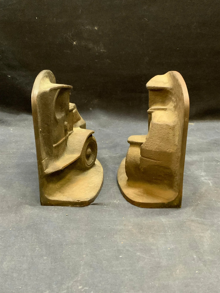 Pair Vintage Iron Automobile Bookends