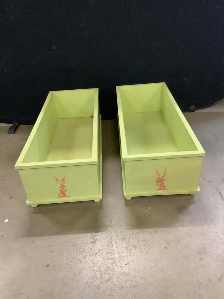 Hand Painted Green & Pink Wooden Planters