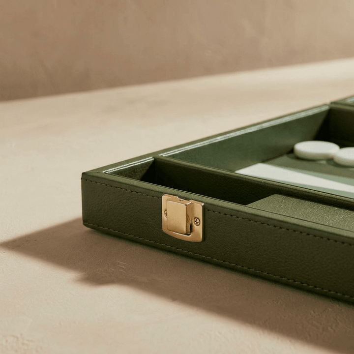 Leather Backgammon Set - Green and White
