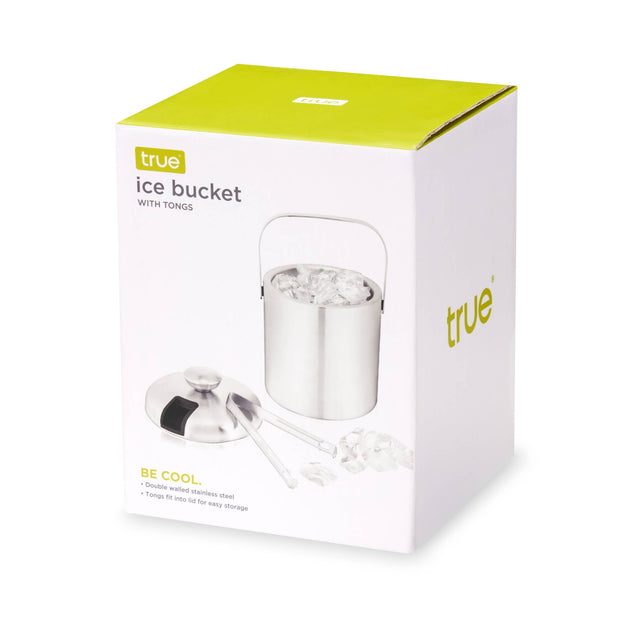 Insulated Stainless Steel Handled Ice Bucket w Lid and Tongs