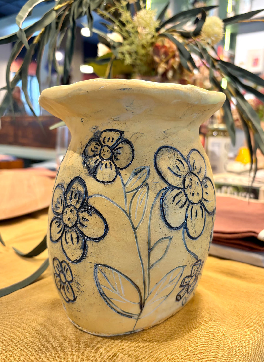 Long Stem Floral Pastel Yellow Vase