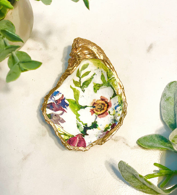 Country Flowers Oyster Trinket Dish