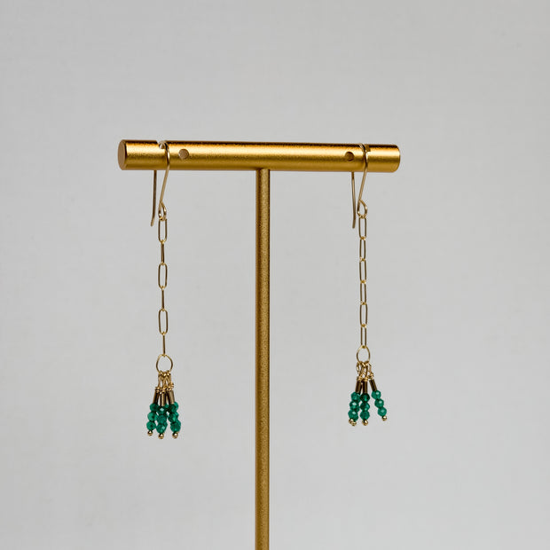 Green Onyx Gold Sticks on Chain Earrings