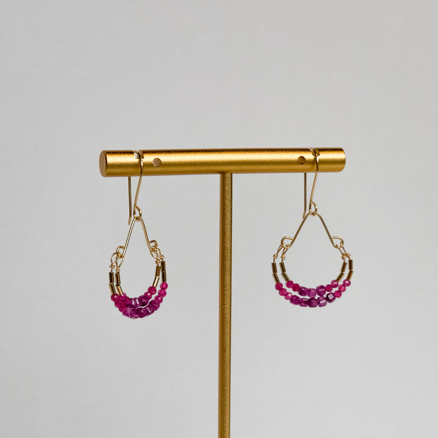 Ruby, pink quartz and gold earrings