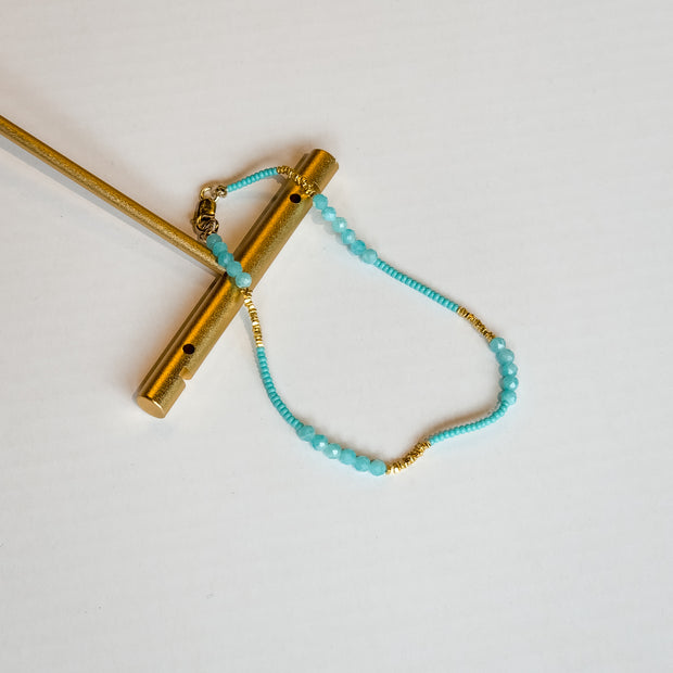 Turquoise, gold, and amazonite bead bracelet
