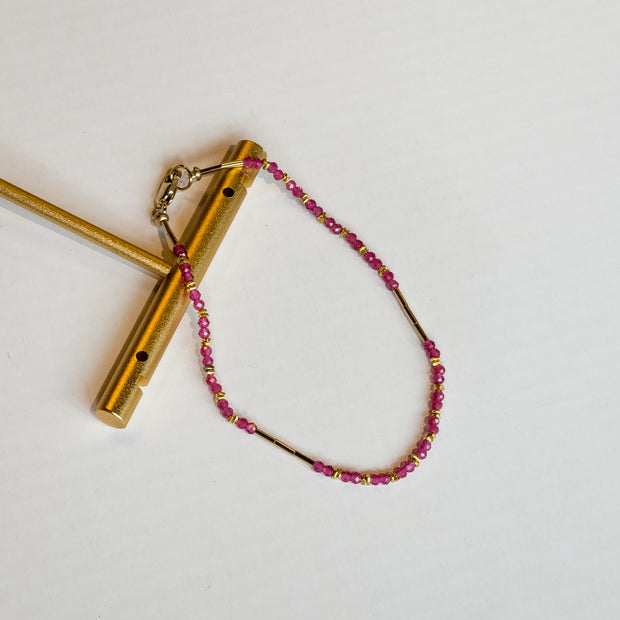 Pink quartz, gold bead bracelet