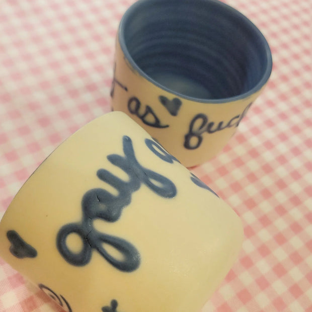 Blue Words & Doodles Blue Inside Cup