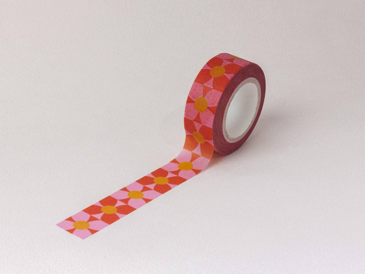 Patchfleurs 15mm • Retro Flower Checkerboard Washi Tape