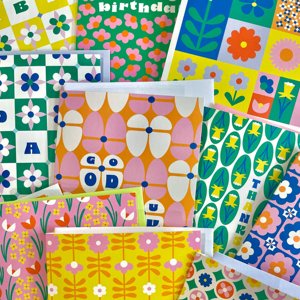 Retro Flower Tower Birthday Card