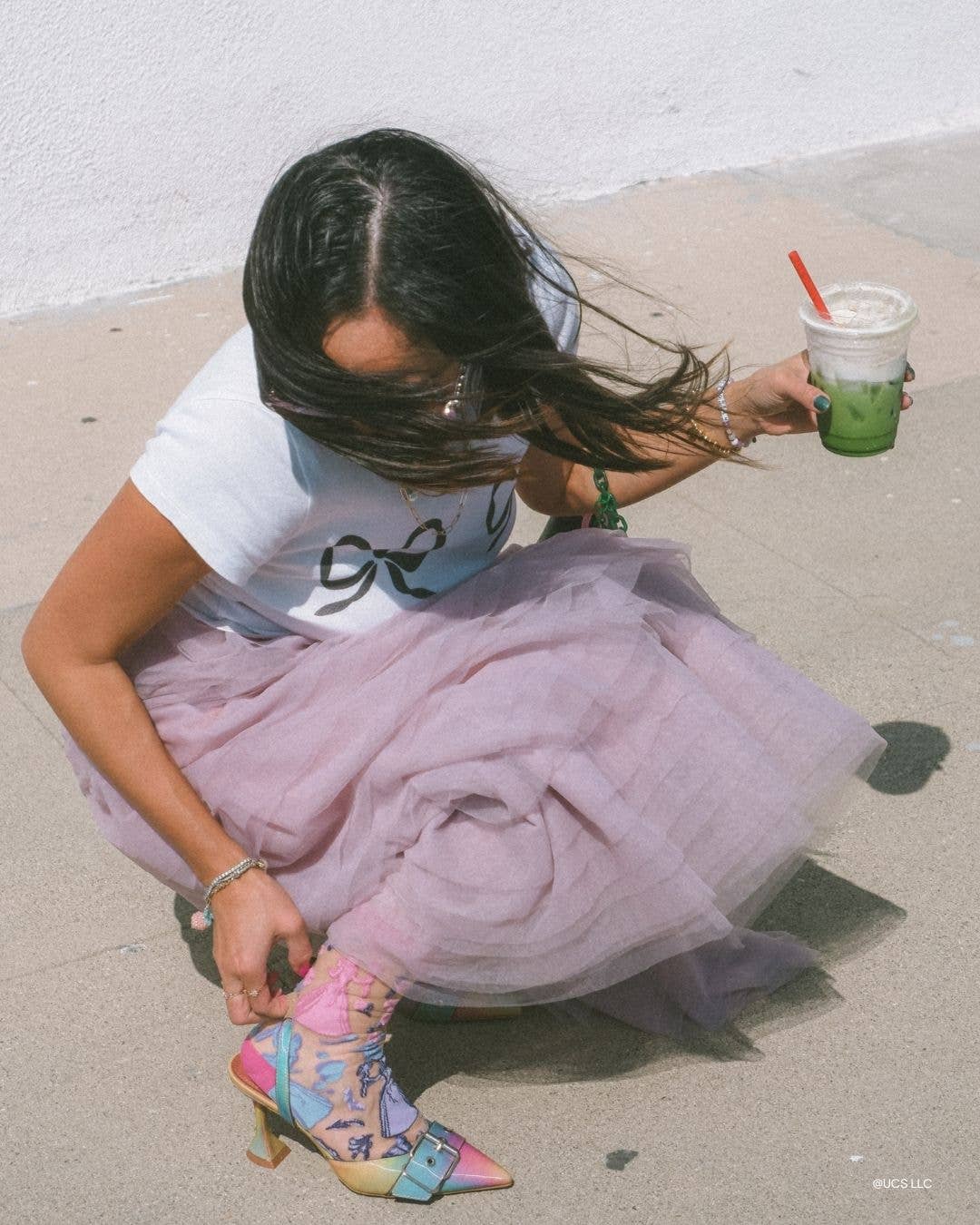 Wicked Glinda Silhouette Ruffle Sheer Crew Sock