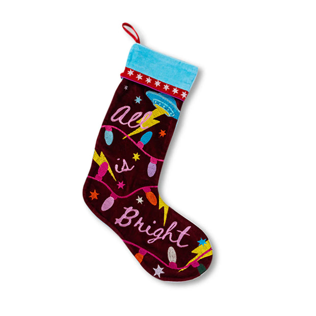 ALL IS BRIGHT EMBROIDERED STOCKING