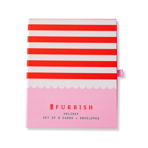 BOXED GREETING CARD S/8 - SCALLOP STRIPE