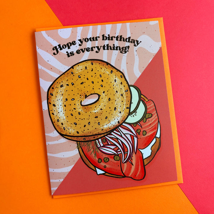 Everything Bagel Birthday Card: Clear sleeve