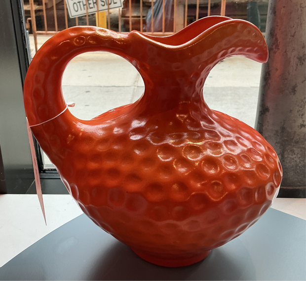 Houghton pottery 1920s orange uranium glaze dimpled Dutch pitcher