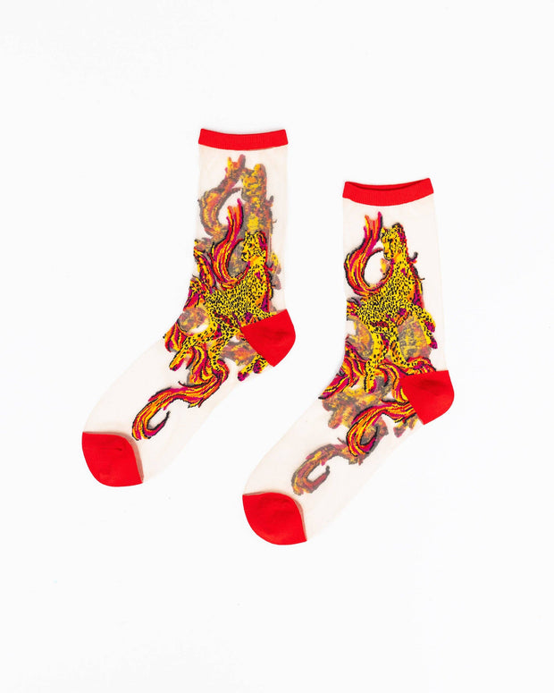 NEW FW25 STYLE: Flaming Cheetah Sheer Crew Sock