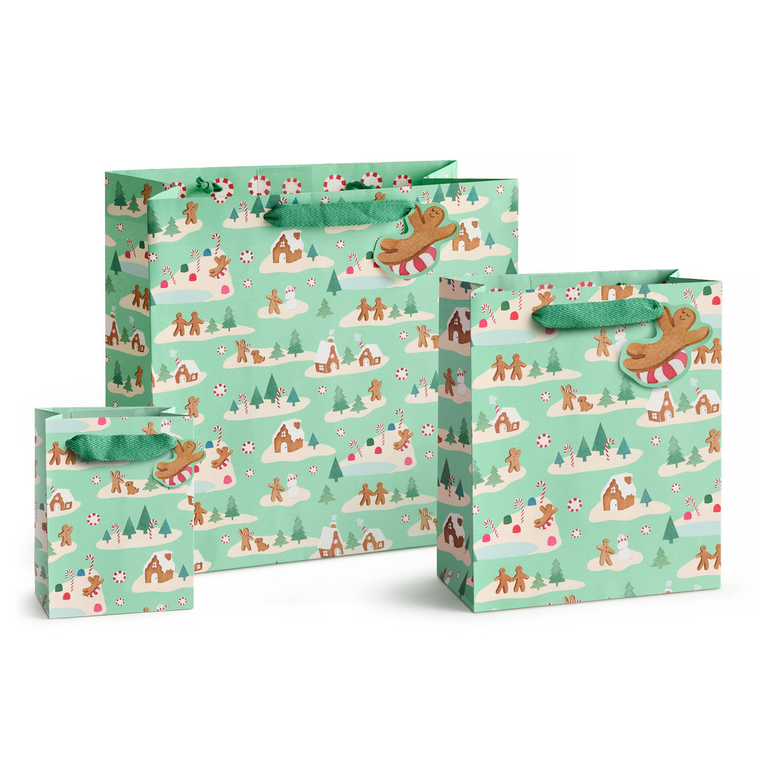Mint Gingerbread Village Gift Bag, Small
