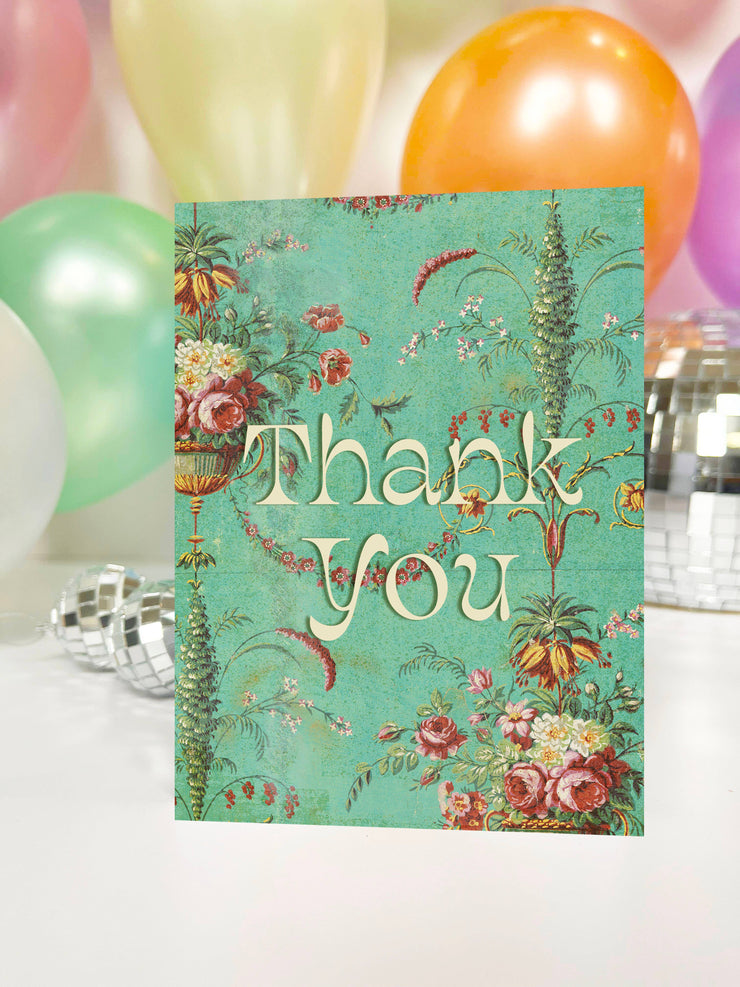 Thank You Flowers Card - Mint Green Floral Greeting Card