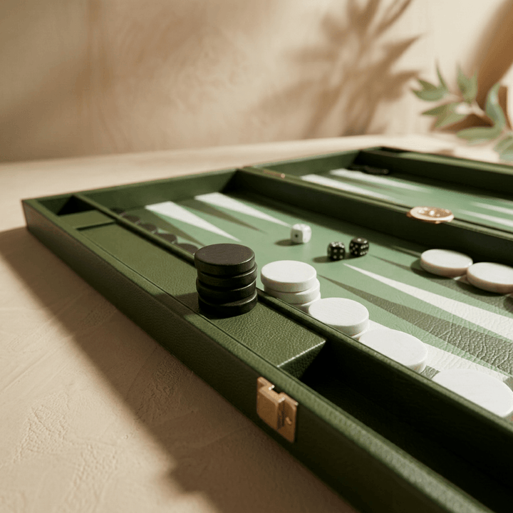 Leather Backgammon Set - Green and White