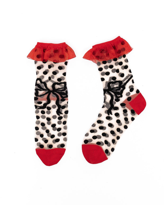 NEW FW25 STYLE: Polka Dot Bow Ruffle Sheer Crew Sock