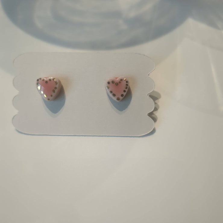 Heart Studs - Assorted: Pink with Gold