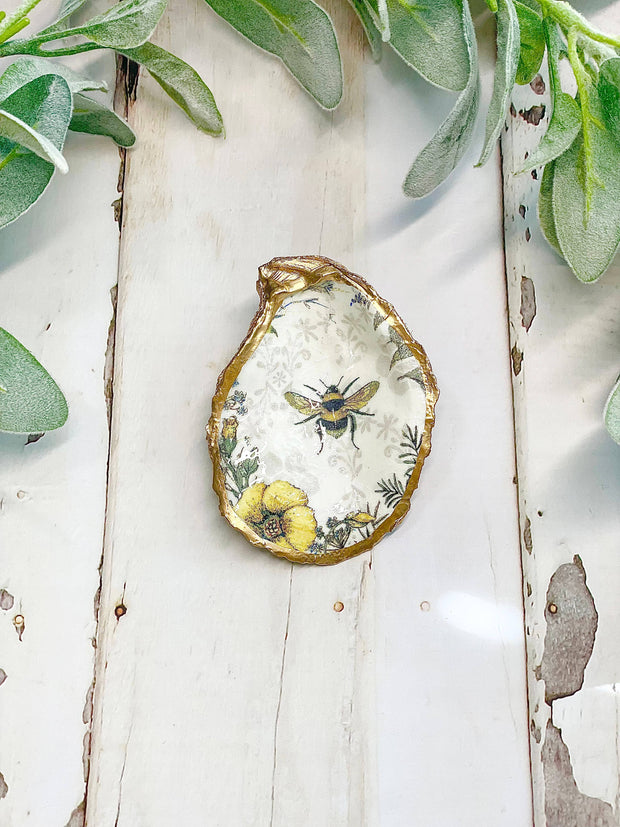 Bee and Wildflowers Oyster Trinket Dish