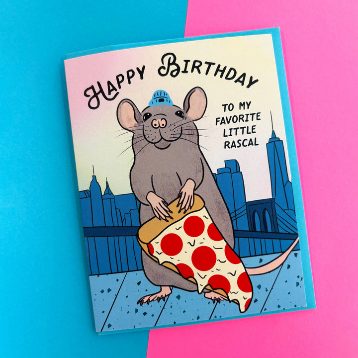 Pizza Rat Birthday Card: Clear sleeve