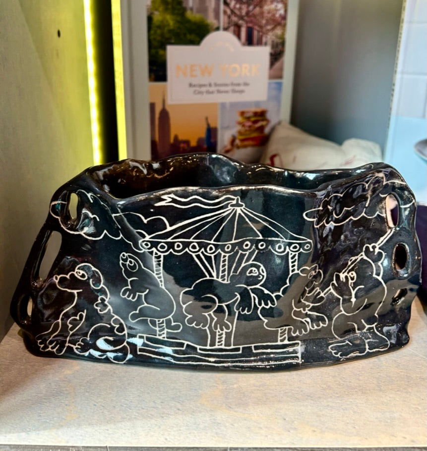 Sgraffito Double Sided Black Vase