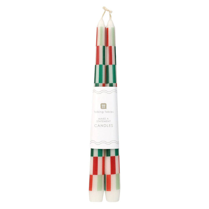 Red & Green Check Dinner Candles 2 Pack