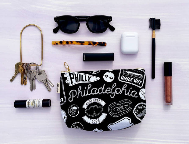 Brooklyn Pins & Patches Zipped Pouch: Caramel